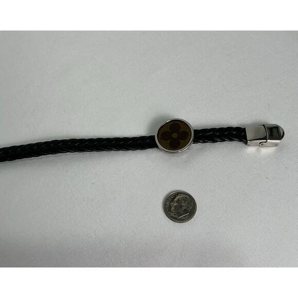 Louis Vuitton Monogram Canvas Adjustable Black Leather Bracelet - Picture 5 of 9
